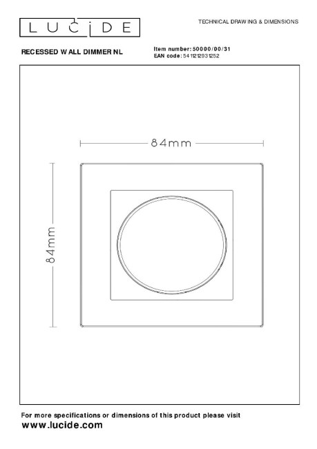 Диммер Lucide Recessed Wall Dimmer Nl 50000/00/31 Диммер Lucide Recessed Wall Dimmer Nl 50000/00/31