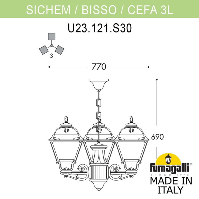 Уличный подвесной светильник Fumagalli SICHEM/CEFA 3L U23.120.S30.AXE27
