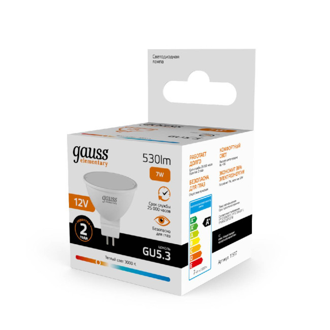 Лампа светодиодная Gauss Elementary GU5.3 7W 3000K 11517 Лампа светодиодная Gauss Elementary GU5.3 7W 3000K 11517