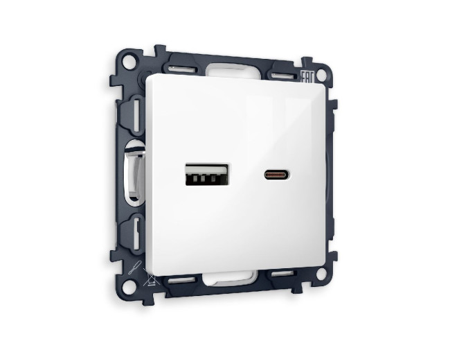 Комплект механизма розетки 2USB A+C 20W (быстрая зарядка) Ambrella Volt Alfa MA111010 Комплект механизма розетки 2USB A+C 20W (быстрая зарядка) Ambrella Volt Alfa MA111010