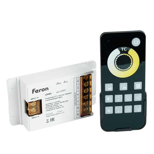 Контроллер CCT с пультом, таймером и визуализатором звука Feron LD482 12-24-48V 52097 Контроллер CCT с пультом, таймером и визуализатором звука Feron LD482 12-24-48V 52097