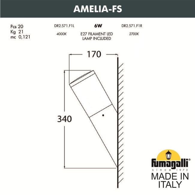 Уличный настенный светильник Fumagalli AMELIA-FS DR2.571.000.AYE27 Уличный настенный светильник Fumagalli AMELIA-FS DR2.571.000.AYE27