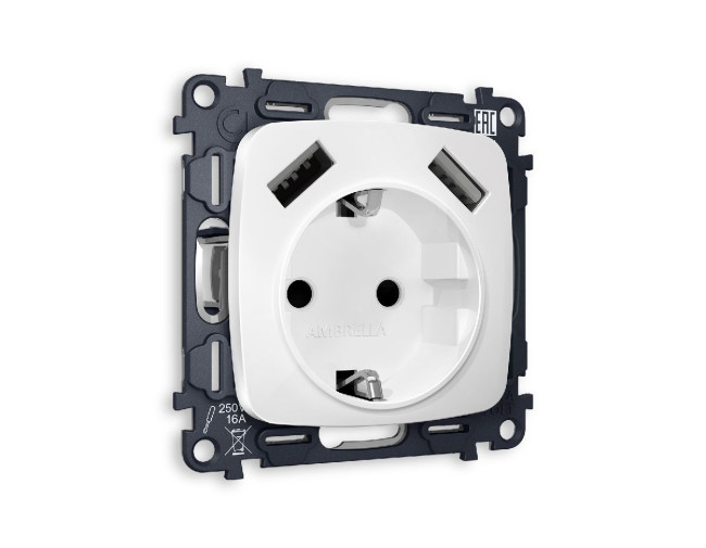 Комплект механизма розетки 2USB A+A 18W (быстрая зарядка) с/з Ambrella Volt Omega MO129010 Комплект механизма розетки 2USB A+A 18W (быстрая зарядка) с/з Ambrella Volt Omega MO129010