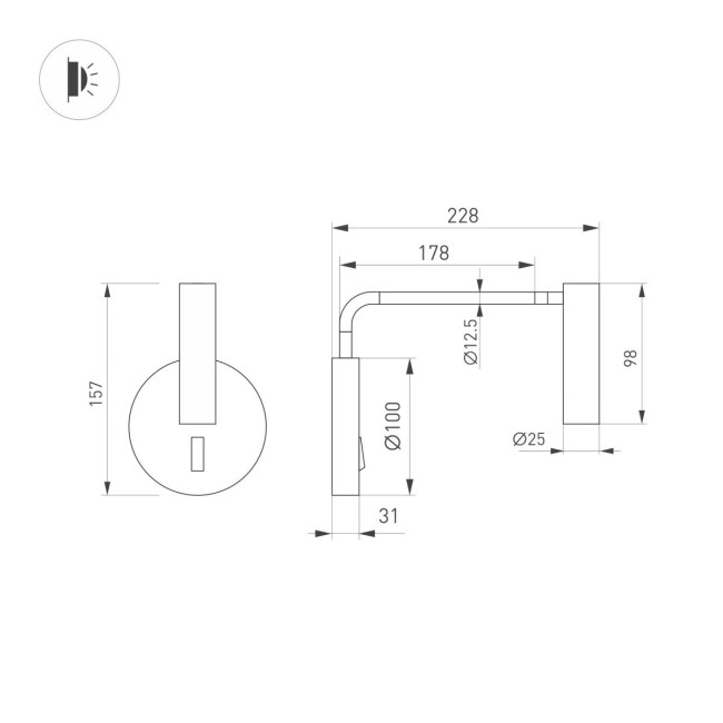 Настенный светильник Arlight SP-VERDI-LONG-WALL-3W Warm3000 (BR, 20 deg, 230V) (IP20 Металл) 058490