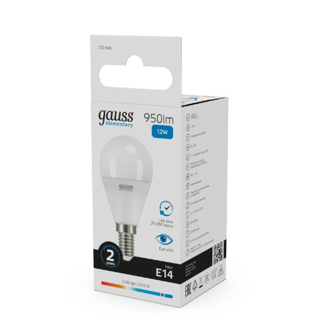 Лампа светодиодная Gauss E14 12W 6500K шар матовый 53132 Лампа светодиодная Gauss E14 12W 6500K шар матовый 53132