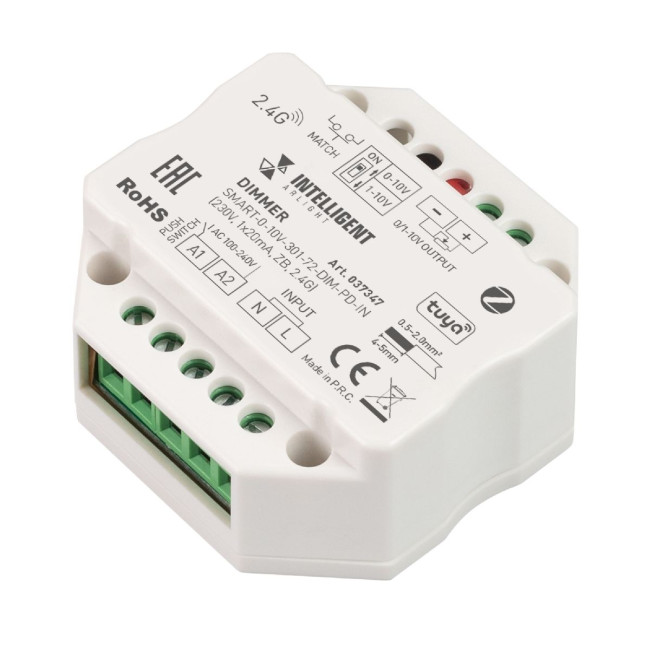 Диммер Arlight SMART-0-10V-301-72-DIM-PD-IN (230V, 1x20mA, ZB, 2.4G) 037347 Диммер Arlight SMART-0-10V-301-72-DIM-PD-IN (230V, 1x20mA, ZB, 2.4G) 037347