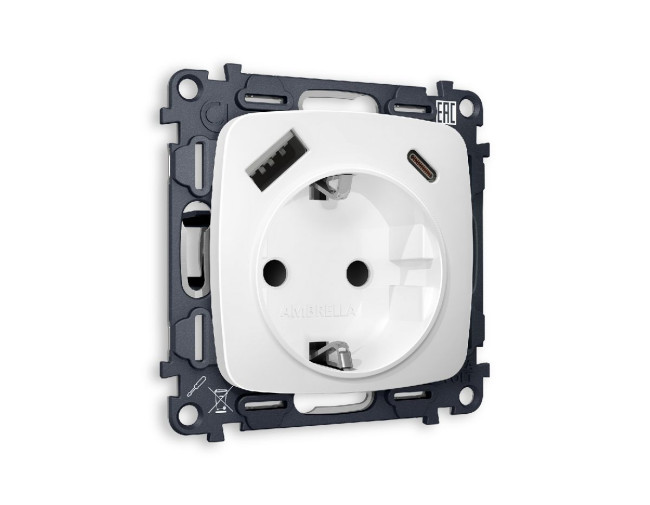 Комплект механизма розетки 2USB A+C 20W (быстрая зарядка) с/з Ambrella Volt Omega MO130010 Комплект механизма розетки 2USB A+C 20W (быстрая зарядка) с/з Ambrella Volt Omega MO130010