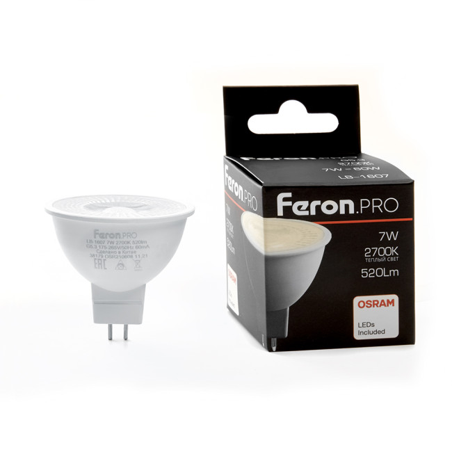 Лампа светодиодная Feron G5.3 7W 2700K рефлекторная LB-1607 38185 Лампа светодиодная Feron G5.3 7W 2700K рефлекторная LB-1607 38185