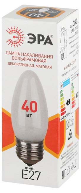 Лампа накаливания Эра B-40-E27-230-FR свечка Б0066400 Лампа накаливания Эра B-40-E27-230-FR свечка Б0066400