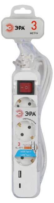 Удлинитель электрический Эра UB-3es-3m-USB Б0052898