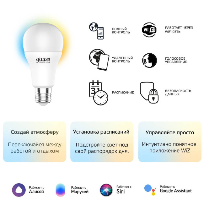 Лампа светодиодная диммируемая Gauss E27 8,5W 2700-6500K матовая 1130112 Лампа светодиодная диммируемая Gauss E27 8,5W 2700-6500K матовая 1130112