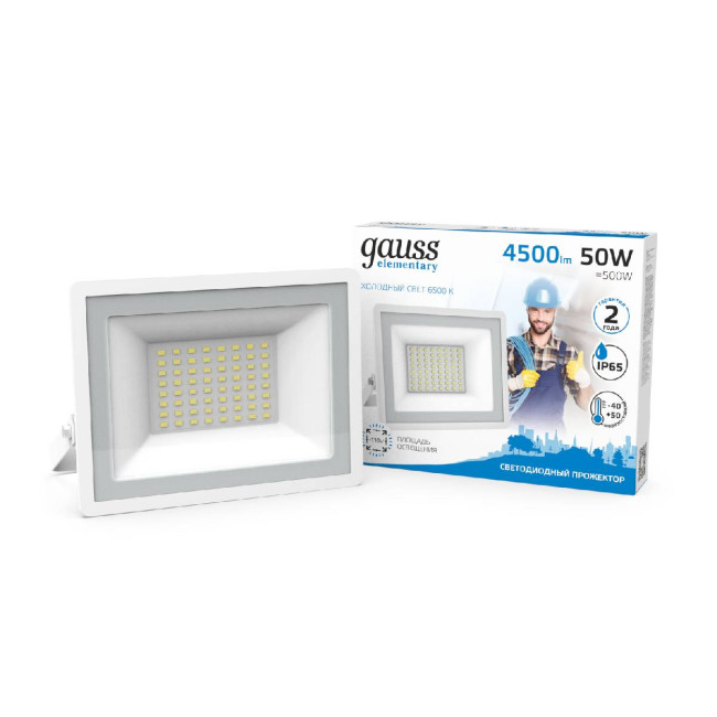 Прожектор светодиодный Gauss Slim 50W 6500К 613120350 Прожектор светодиодный Gauss Slim 50W 6500К 613120350