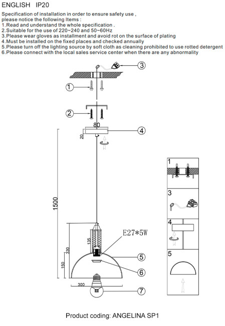 Подвесной светильник Crystal Lux ANGELINA SP1 NICKEL