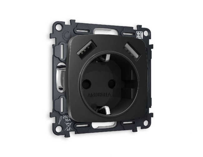 Комплект механизма розетки 2USB A+A 18W (быстрая зарядка) с/з Ambrella Volt Omega MO809010 Комплект механизма розетки 2USB A+A 18W (быстрая зарядка) с/з Ambrella Volt Omega MO809010