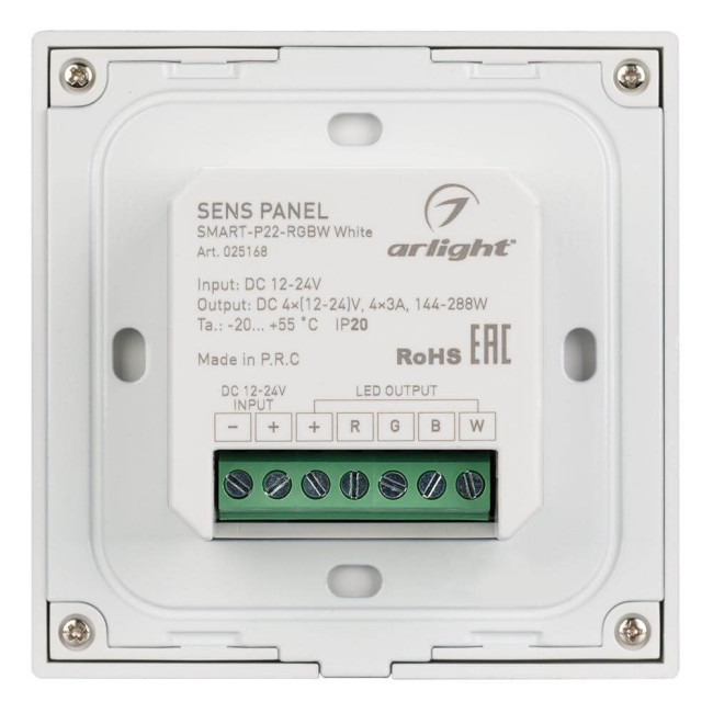 Панель Arlight Sens Smart-P22-RGBW White (12-24V, 4x3A, 2.4G) 025168 Панель Arlight Sens Smart-P22-RGBW White (12-24V, 4x3A, 2.4G) 025168