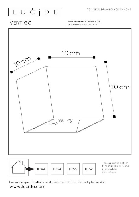 Уличный настенный светильник Lucide Vertigo 27250/06/31 Уличный настенный светильник Lucide Vertigo 27250/06/31