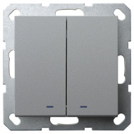 Выключатель двухклавишный Jasmart со светодиодом в комплекте с накладкой 10A 250V цвет алюминий G3023NS