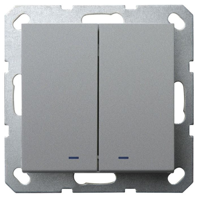 Выключатель двухклавишный Jasmart со светодиодом в комплекте с накладкой 10A 250V цвет алюминий G3023NS