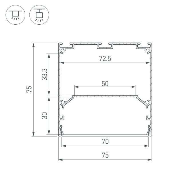 Алюминиевый профиль Arlight LINE-S-7575-3000 BLACK 041857 Алюминиевый профиль Arlight LINE-S-7575-3000 BLACK 041857