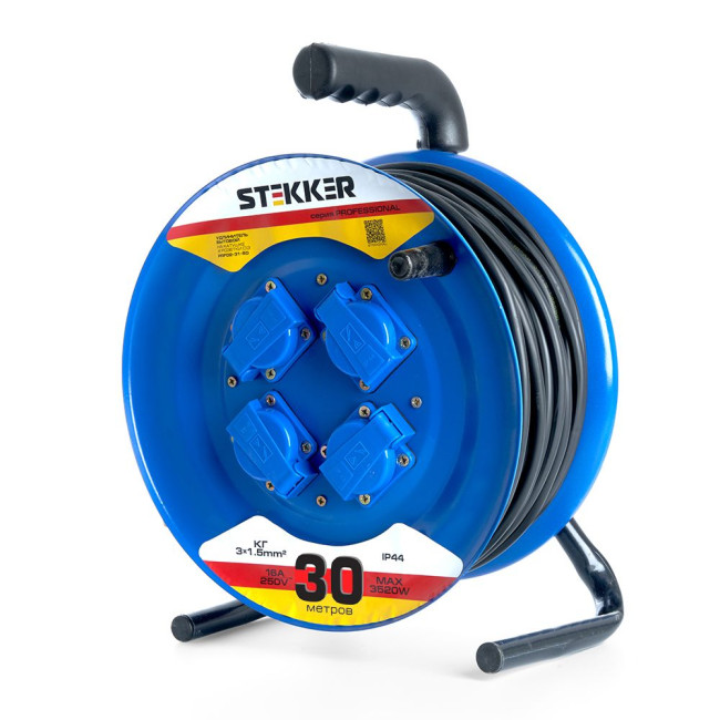 Удлинитель на металлической катушке 4-местный Stekker PRF02-31-30 30м 39786 Удлинитель на металлической катушке 4-местный Stekker PRF02-31-30 30м 39786