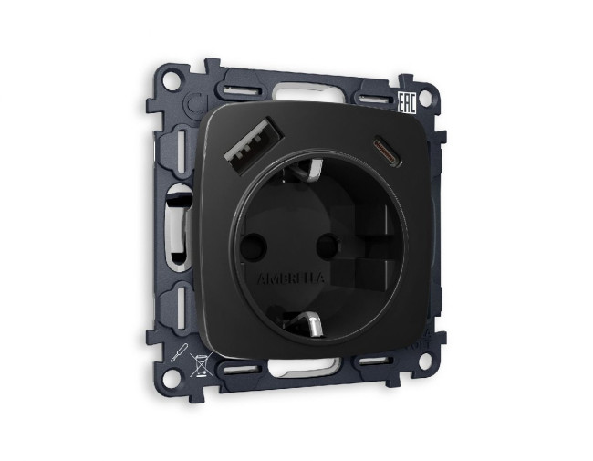 Комплект механизма розетки 2USB A+C 20W (быстрая зарядка) с/з Ambrella Volt Omega MO810010 Комплект механизма розетки 2USB A+C 20W (быстрая зарядка) с/з Ambrella Volt Omega MO810010