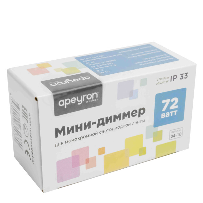 Мини-диммер для светодиодной ленты Apeyron 12В 72Вт RF пульт 04-10 Мини-диммер для светодиодной ленты Apeyron 12В 72Вт RF пульт 04-10