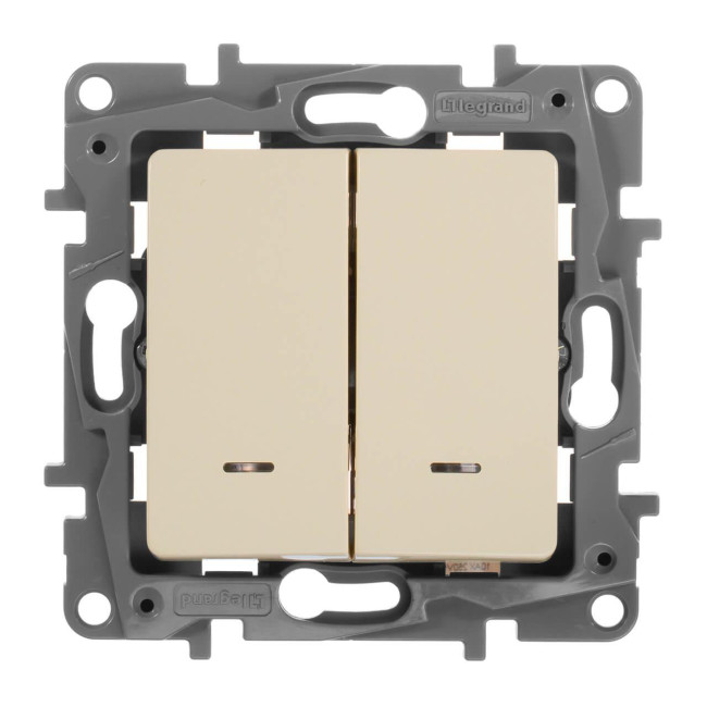Переключатель двухклавишный Legrand Etika с подсветкой 10A 250V белый 672216
