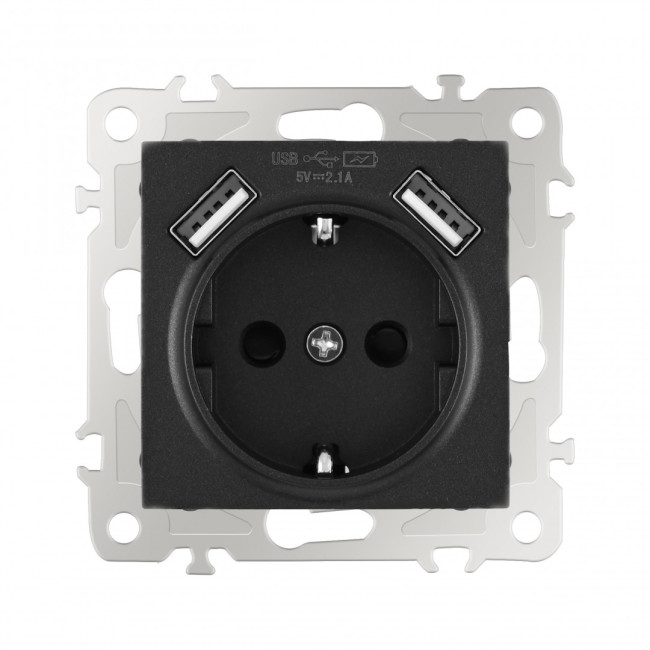 Розетка с заземлением, шторками + 2 USB Arte Milano 206.47-1.black Розетка с заземлением, шторками + 2 USB Arte Milano 206.47-1.black
