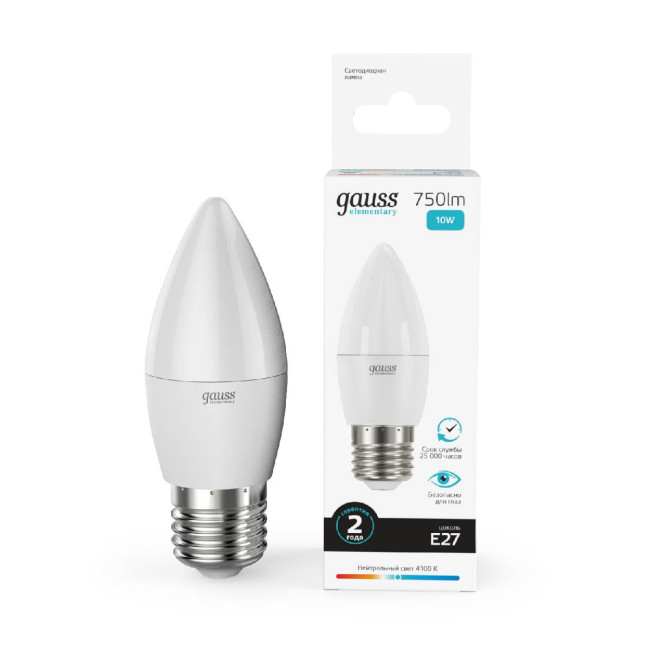 Лампа светодиодная Gauss E27 10W 4100K свеча матовая 30220 Лампа светодиодная Gauss E27 10W 4100K свеча матовая 30220