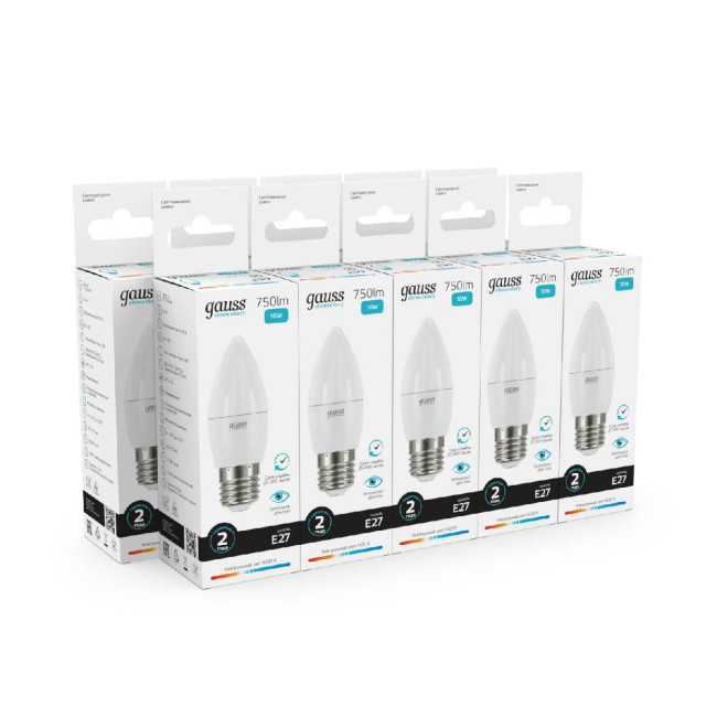 Лампа светодиодная Gauss E27 10W 4100K свеча матовая 30220 Лампа светодиодная Gauss E27 10W 4100K свеча матовая 30220
