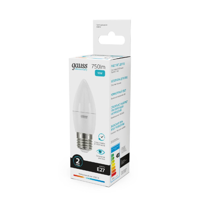 Лампа светодиодная Gauss E27 10W 4100K свеча матовая 30220 Лампа светодиодная Gauss E27 10W 4100K свеча матовая 30220