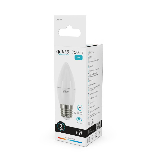 Лампа светодиодная Gauss E27 10W 4100K свеча матовая 30220 Лампа светодиодная Gauss E27 10W 4100K свеча матовая 30220