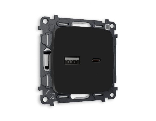 Комплект механизма розетки 2USB A+C 20W (быстрая зарядка) Ambrella Volt Omega MO811010 Комплект механизма розетки 2USB A+C 20W (быстрая зарядка) Ambrella Volt Omega MO811010