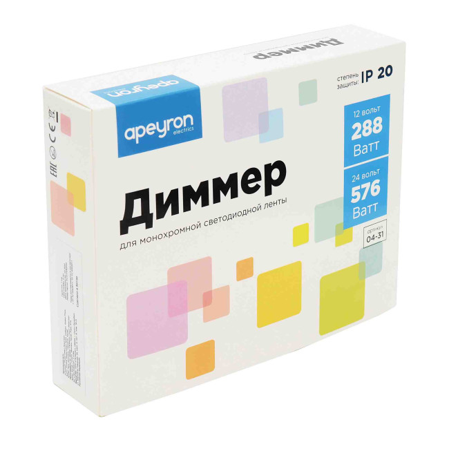 Диммер для светодиодной ленты Apeyron 12/24В 288/576Вт пульт 04-31 Диммер для светодиодной ленты Apeyron 12/24В 288/576Вт пульт 04-31