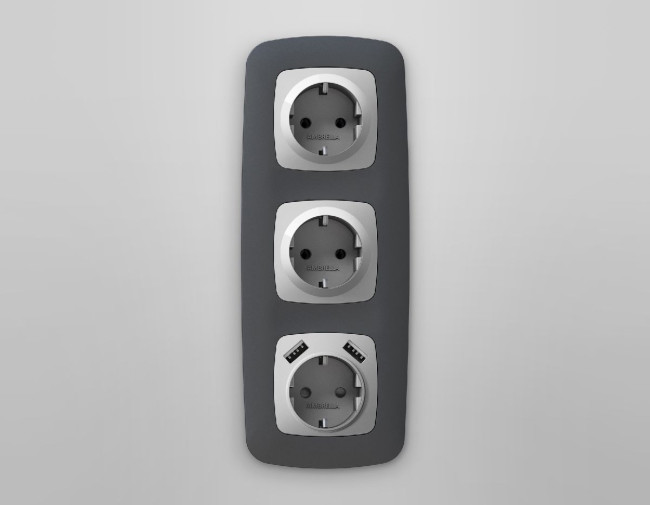 Лицевая панель для розетки с/з со шторками 2USB A+A Ambrella Volt Omega OP4090 Лицевая панель для розетки с/з со шторками 2USB A+A Ambrella Volt Omega OP4090