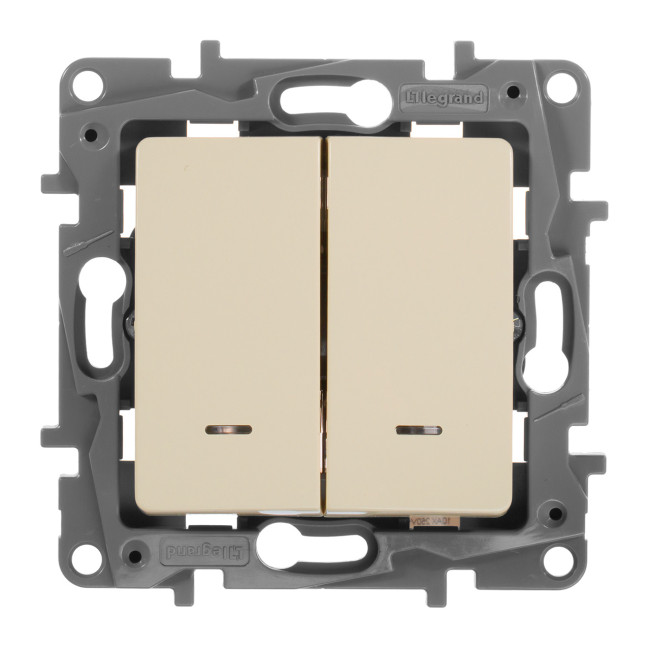 Переключатель двухклавишный Legrand Etika с подсветкой 10A 250V слоновая кость 672316