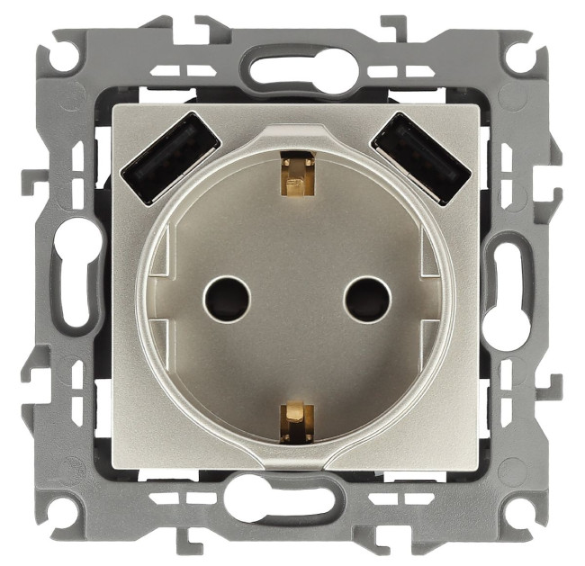 Розетка 2P+E со шторками и 2xUSB Эра 14-4109-04 Б0047870