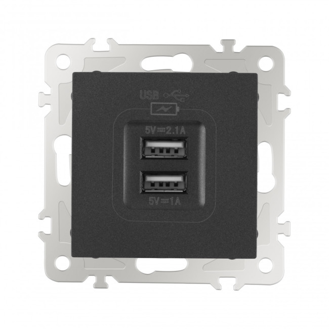 Розетка USB 2.1А+1А Arte Milano 206.46-1.black Розетка USB 2.1А+1А Arte Milano 206.46-1.black
