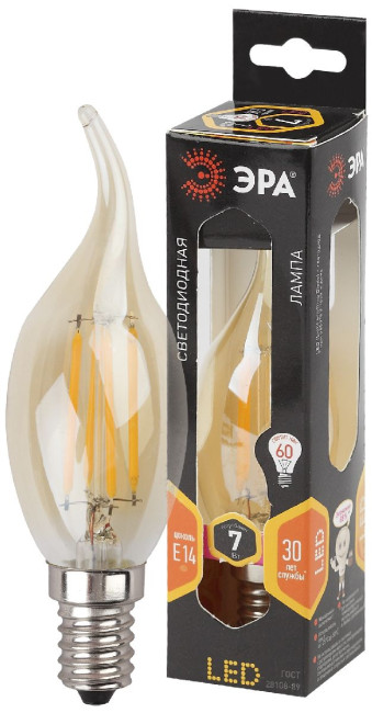 Лампа светодиодная Эра E14 7W 2700K F-LED BXS-7W-827-E14 gold Б0027965