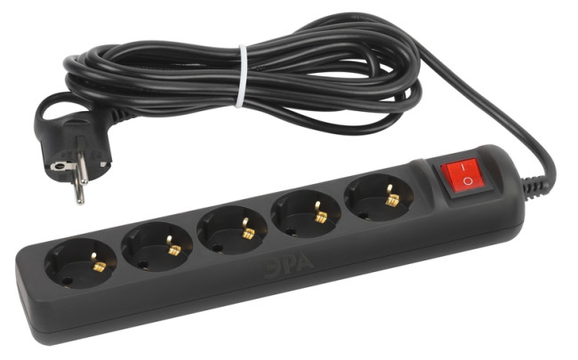 Удлинитель ЭРА UX-5es-5m-B 5 розеток 5 м ПВС 3x0,75мм2 10А черный Б0057732 Удлинитель ЭРА UX-5es-5m-B 5 розеток 5 м ПВС 3x0,75мм2 10А черный Б0057732