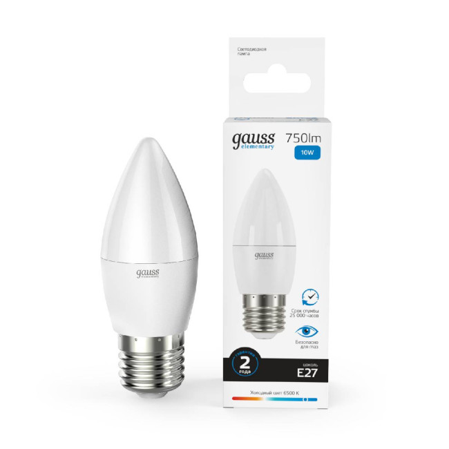 Лампа светодиодная Gauss E27 10W 6500K свеча матовая 30230 Лампа светодиодная Gauss E27 10W 6500K свеча матовая 30230