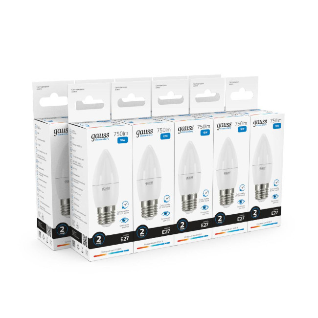 Лампа светодиодная Gauss E27 10W 6500K свеча матовая 30230 Лампа светодиодная Gauss E27 10W 6500K свеча матовая 30230