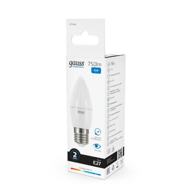 Лампа светодиодная Gauss E27 10W 6500K свеча матовая 30230 Лампа светодиодная Gauss E27 10W 6500K свеча матовая 30230