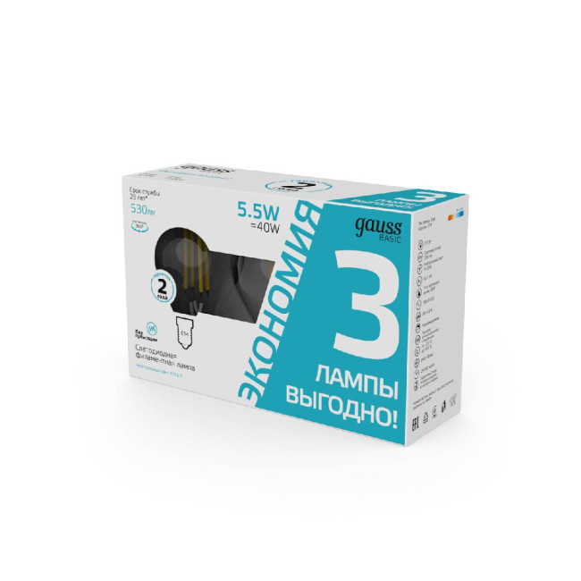 Лампа светодиодная Gauss Basic Filament E14 5,5W 4100K 1051126T Лампа светодиодная Gauss Basic Filament E14 5,5W 4100K 1051126T