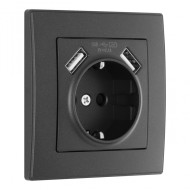 Комплект розетки с/з и шторками + USB и рамкой Arte Milano SET06-1-47-1 black Комплект розетки с/з и шторками + USB и рамкой Arte Milano SET06-1-47-1 black