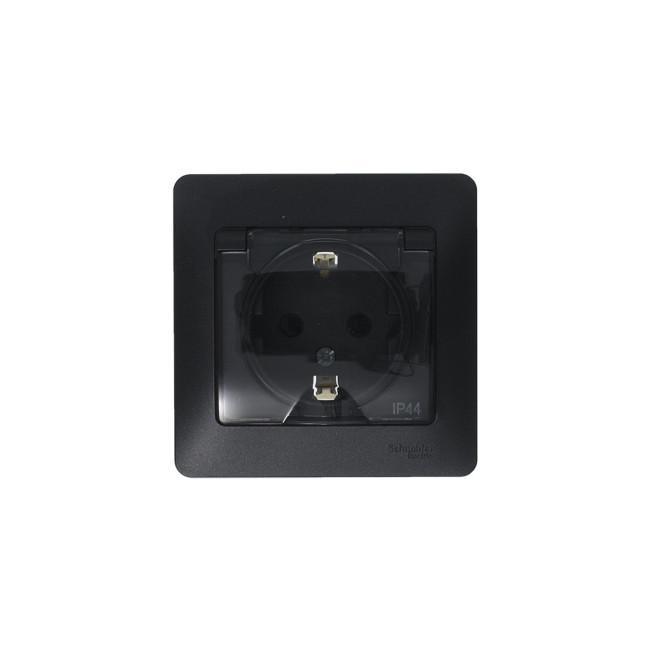 Розетка с/з со шторками с крышкой, 16А, IP44 (в сборе) Systeme Electric Glossa Антрацит GSL000748