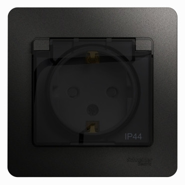 Розетка с/з со шторками с крышкой, 16А, IP44 (в сборе) Systeme Electric Glossa Антрацит GSL000748