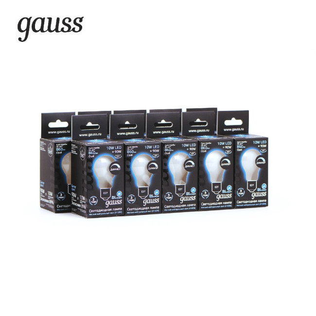 Лампа светодиодная диммируемая Gauss филаментная E27 10W 4100К матовая 102202210-D Лампа светодиодная диммируемая Gauss филаментная E27 10W 4100К матовая 102202210-D