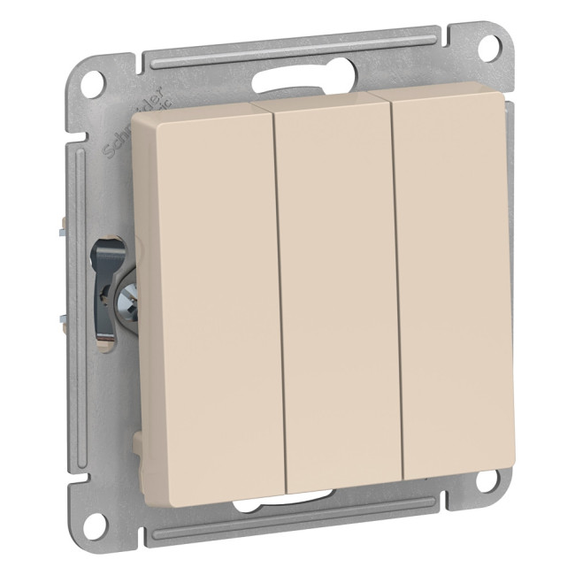 Выключатель 3-клавишный сх.1+1+1, 10АХ Systeme Electric AtlasDesign Бежевый ATN000231 Выключатель 3-клавишный сх.1+1+1, 10АХ Systeme Electric AtlasDesign Бежевый ATN000231