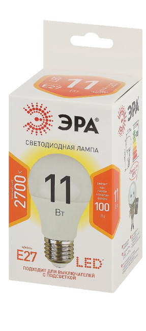 Лампа светодиодная Эра E27 11W 2700K LED A60-11W-827-E27 Б0030910 Лампа светодиодная Эра E27 11W 2700K LED A60-11W-827-E27 Б0030910